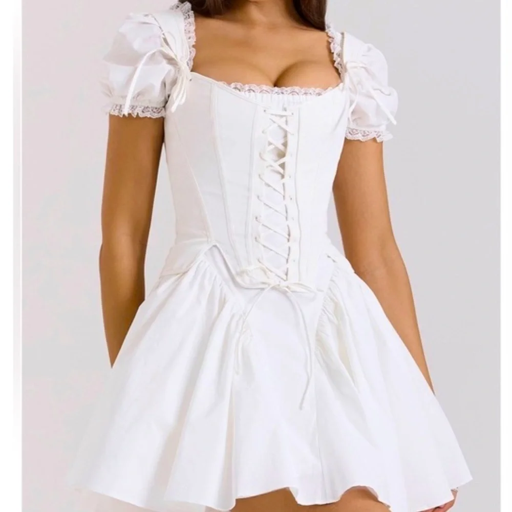 New House Of Cb Lili B Puff Sleeve White Minidress Size XS